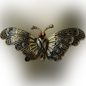 Vintage Damascene Style Butterfly Brooch / Made in Spain